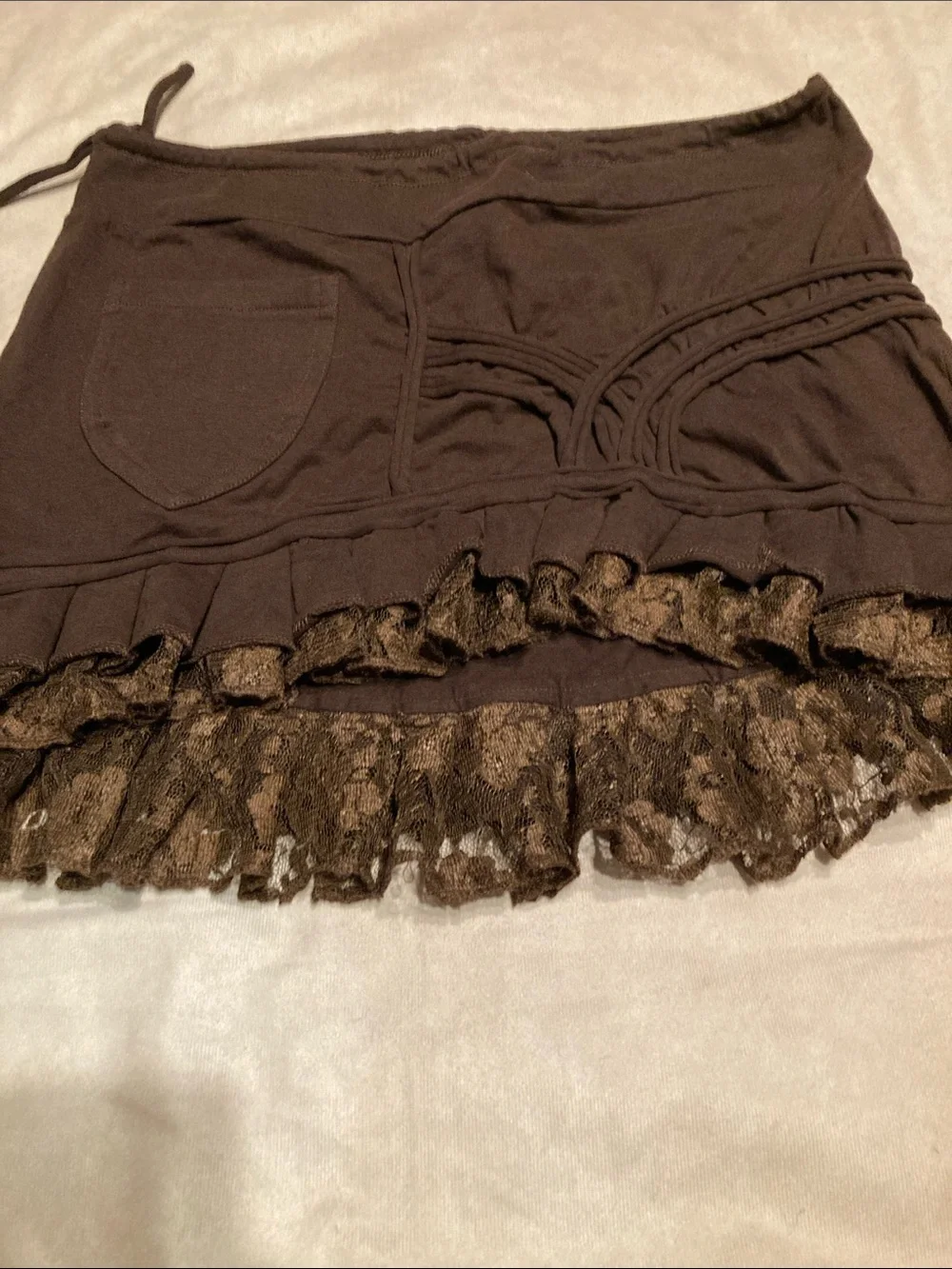 Lace-Trim Mini Skirt in Brown